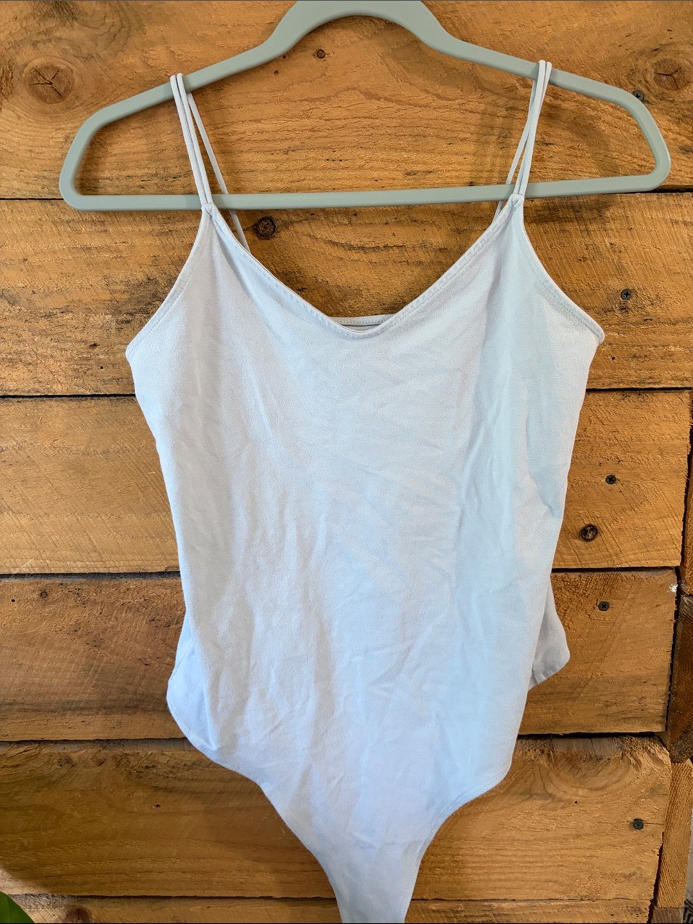 American Eagle Outfitters Pale Blue V-Neck Spaghetti Strap Bodysuit